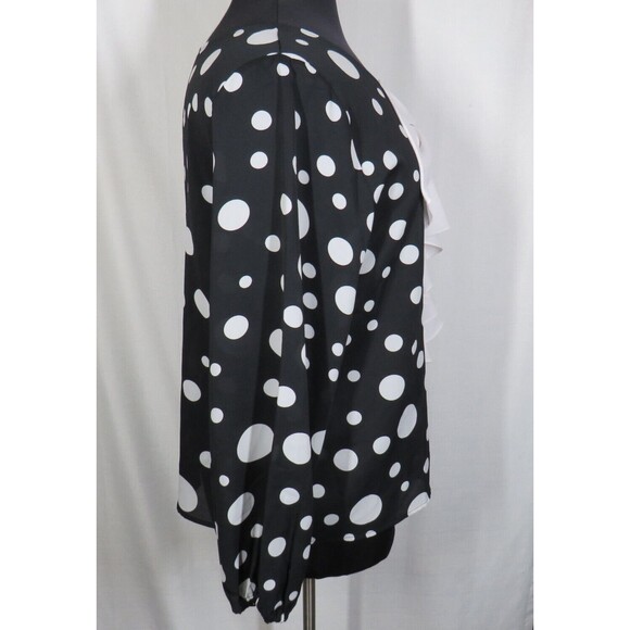Women's Black And White Polka Dot Ruffled Bow Blouse Size XL - Picture 2 of 7